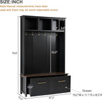 Merax 4-in-1 Hall Tree with Bench, Modern Versatile Multiple Storage Space with 6 Golden Hooks, 2 Drawers, Entryway Coat Rack for Living Room, Hallway, Black