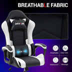 Ergonomic Massage Gaming Chair for Kids Adults, Comfy PU Leather Office Desk Chair with Adjustable Headrest Lumbar Support 360 Swivel, White