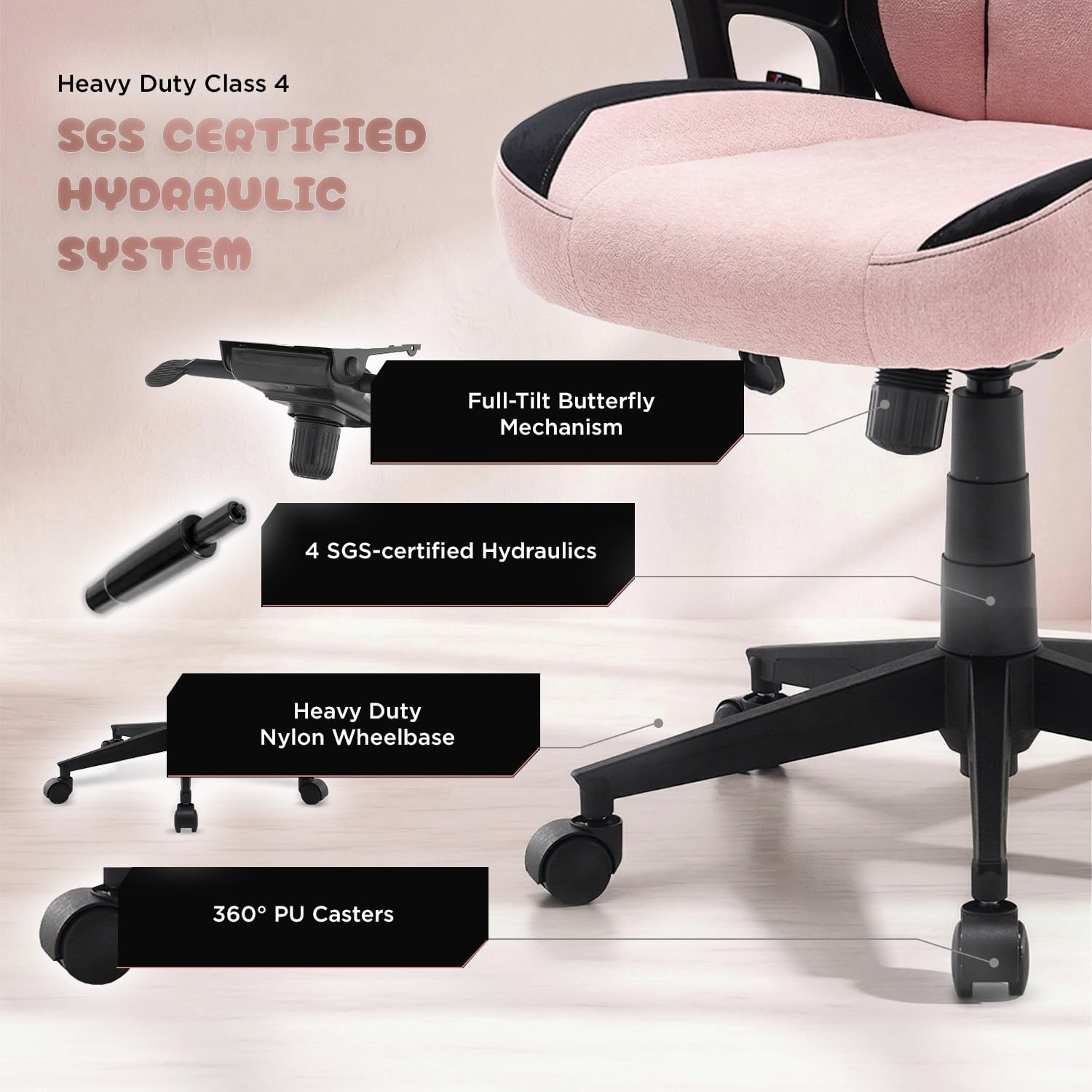 TTRACING Duo V4 Pink Gaming Chair with Wearable Cat Ears, Ergonomic Home Office Computer Desk Chair, Breathable Air Threads Fabric and Faux Leather, 135° Recline, 280lb Capacity, Kitty Puff