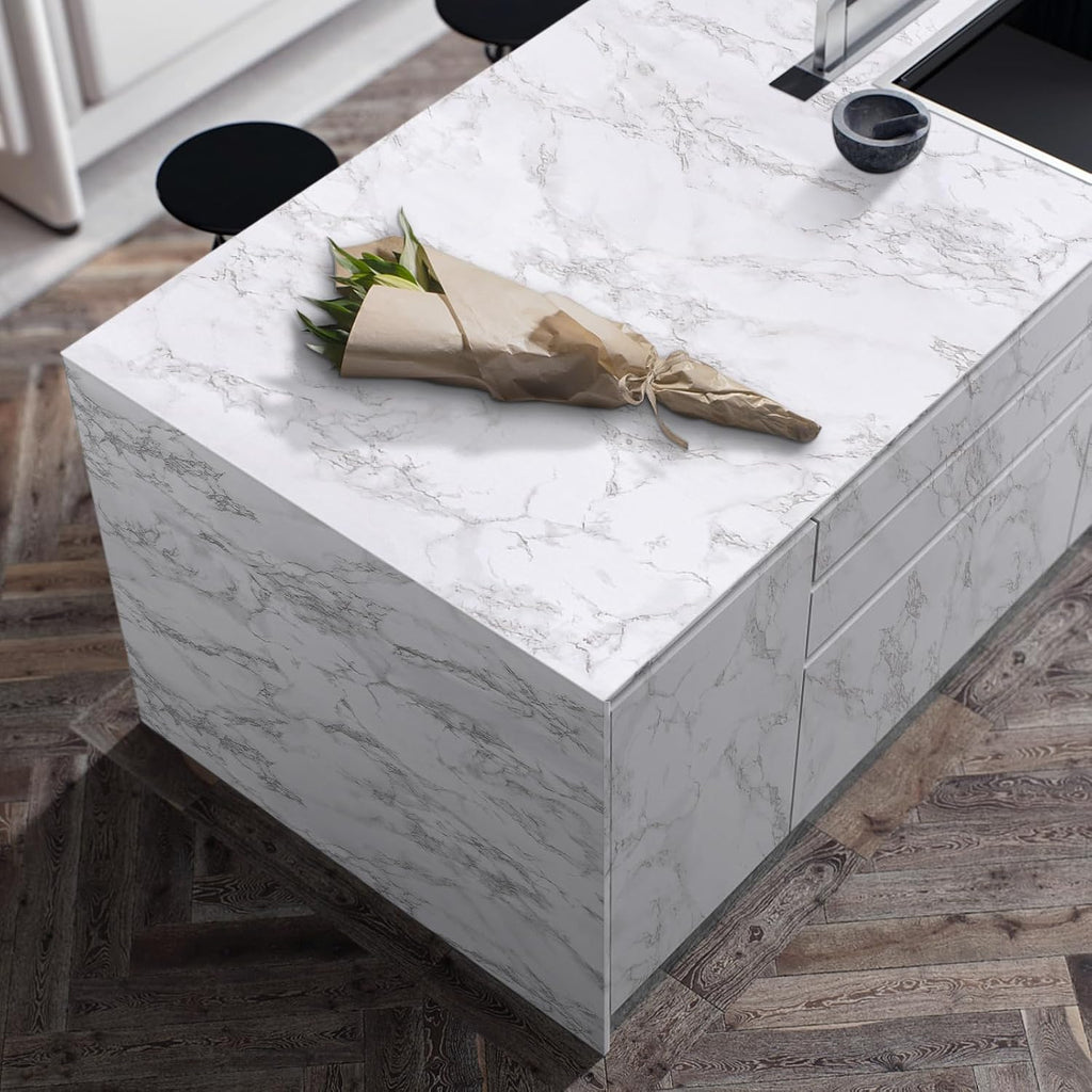 Abyssaly Marble Contact Paper for Countertops, White Gray Faux Marble Wallpaper Peel and Stick, Self Adhesive Removable Waterproof Wall Paper for Kitchen Backsplash 23.6" x 393.7"