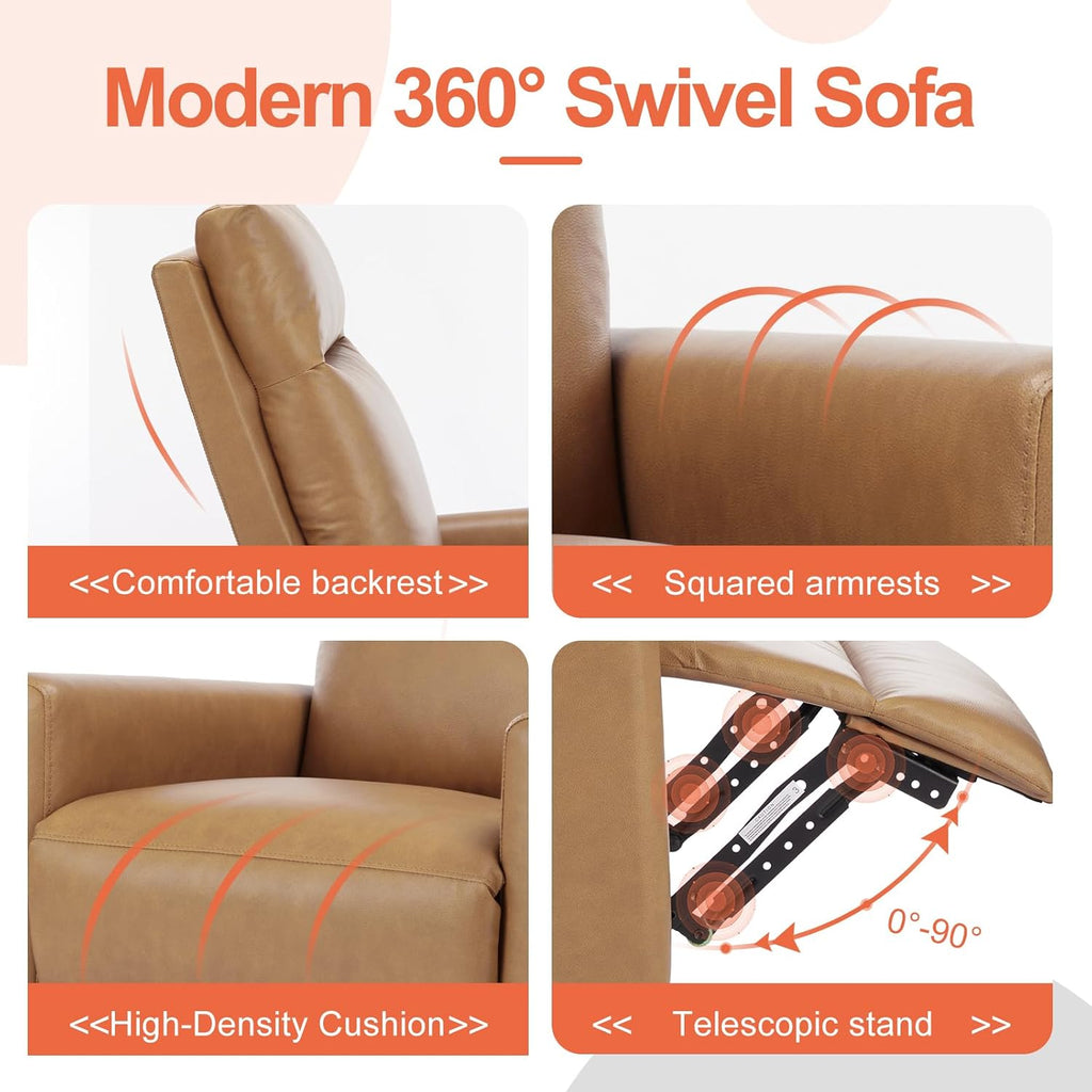 Swivel Rocker Recliner Chair, 360 Degree Glider with High Backrest & Padded Armrests, Manual Rocking Recliner for Nursery, Living Room, Bedroom, Small Spaces, Grey