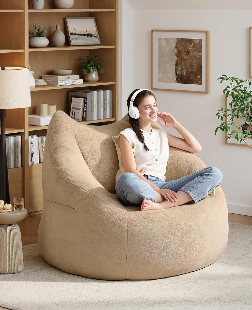 Relefree Cafy Bean Bag Chair for Adults,Oversized Reading Chair with Armrests,Memory Foam Filling Comfy Chair,Giant Cozy Adult Bean Bag Chair,Large Lazy Living Room Chair for Bedroom,Reading Nook