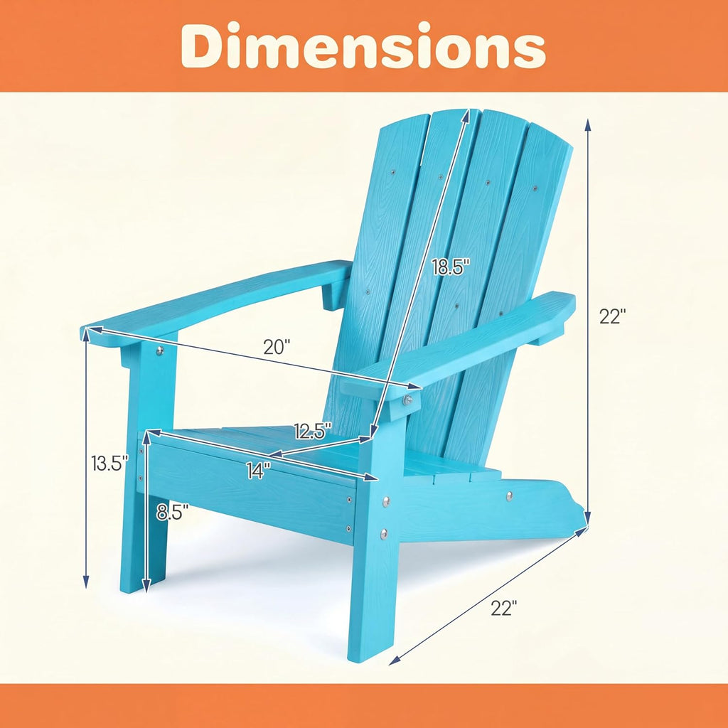 Costzon Kids Adirondack Chair, All-Weather HIPS Patio Chair with High Backrest, Armrests, Fire Pit Chair for Kids Ages 3-8, Indoor Outdoor Kids Patio Lounge Chair for Garden, Lawn, Yard (2, Turquoise)