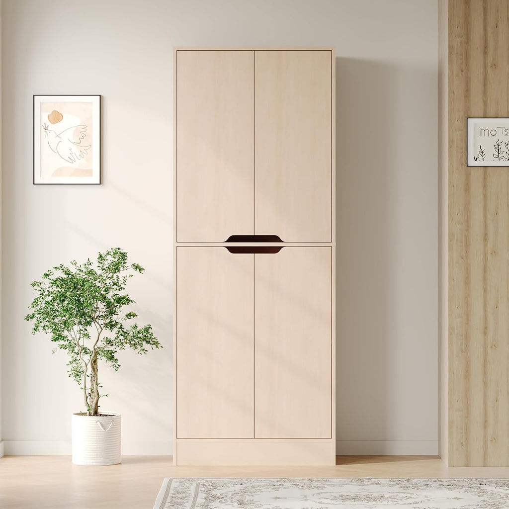 Housoul 71" Tall Freestanding Pantry Cabinet, 4 Doors Larder Cupboard with Adjustable Shelves, Kitchen Hutch for Kitchen & Dining Room, Oak