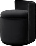 360° Swivel Velvet Vanity Chair with Storage, Barrel Makeup Chair with Wave Back, No Assembly Vanity Stool Small Accent Chair for Living Room, Black