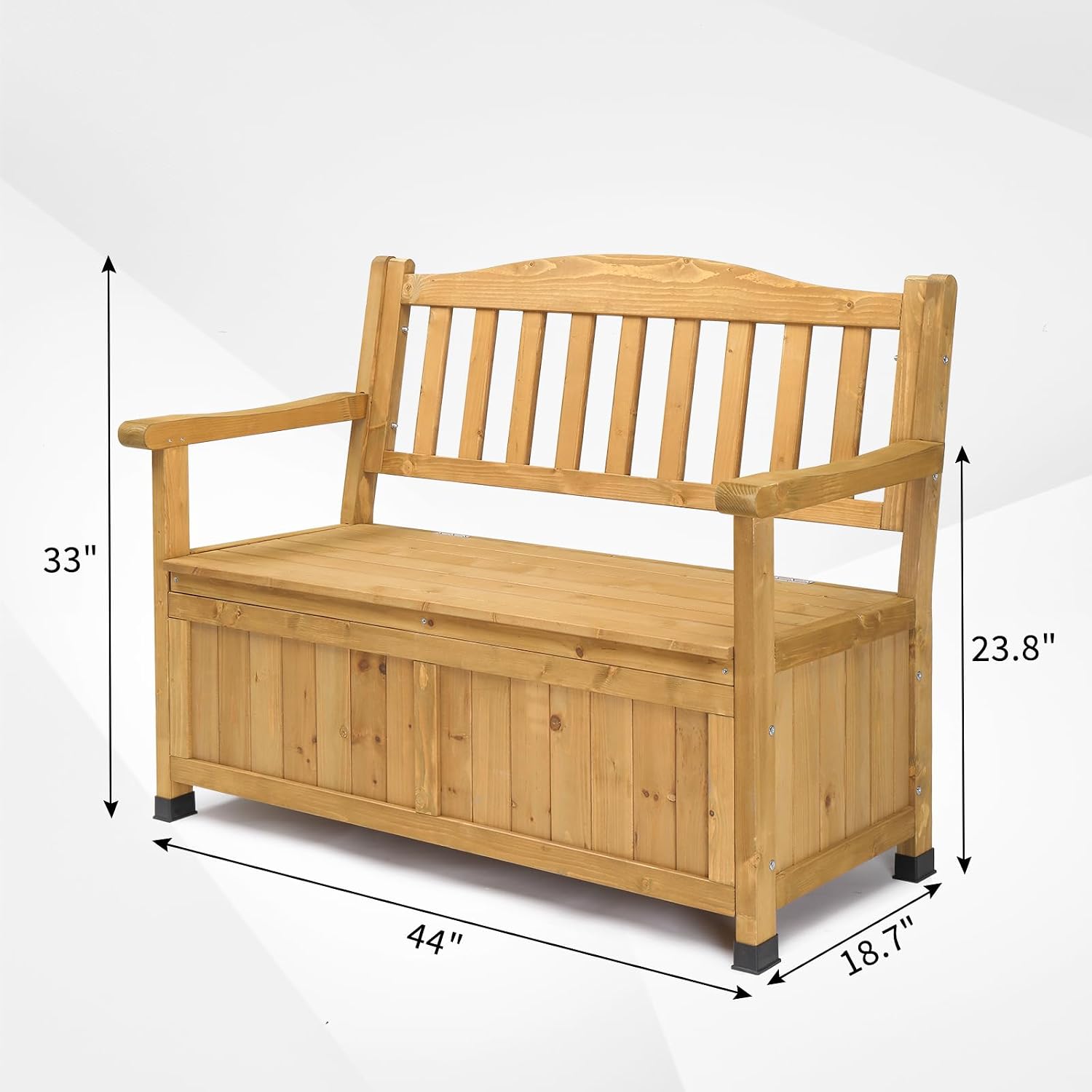 44Inch Fir Wood Yard Storage Bench with Backrest & Armrest, Outdoor Patio Seat Box, Outdoor Storage Bench Fir Wood Yard Box Patio Seating Garden Furniture, Garden Seating | Yard Storage Benchs