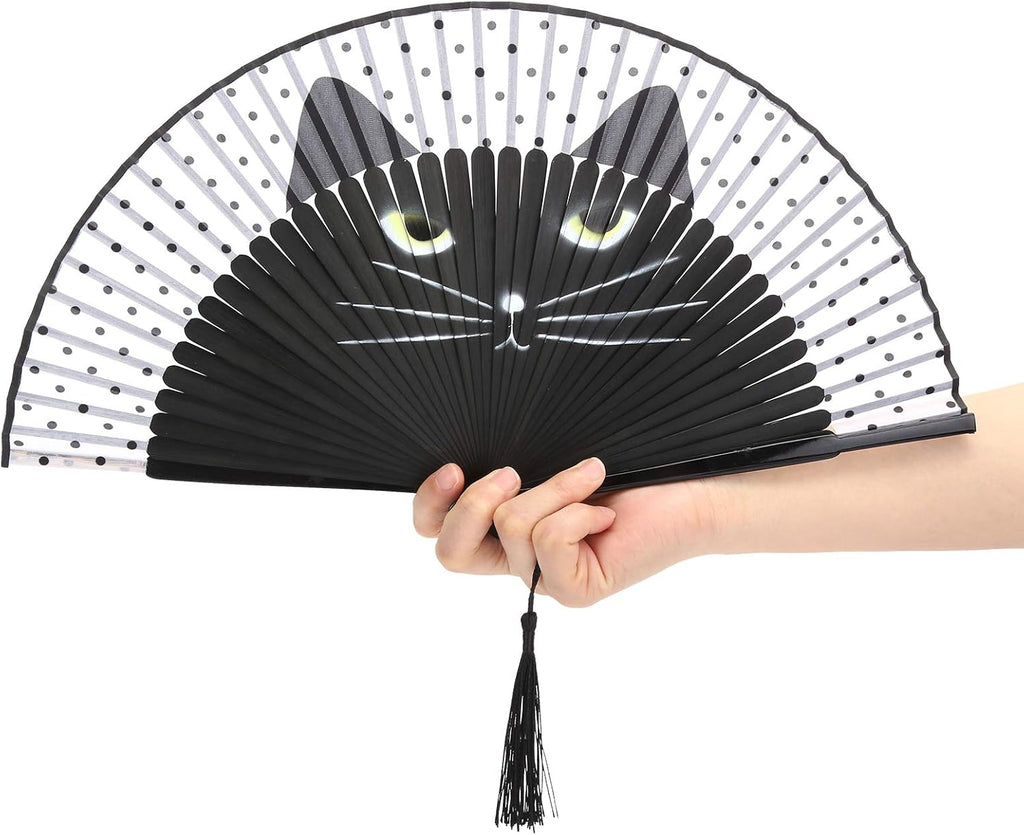 Cat Folding Fan, Japanese Style Hand Held Fan, Portable Cooling Blower with Distinctive Cat Pattern, Ideal for Keeping Cool, Dancing, Weddings, Parties & Gifts