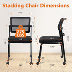CLATINA 12PK Mesh Stacking Office Desk Chairs with Wheels, Portable Stackable Bulk Waiting Room Armless Chair with Adjustable Back & Fabric Seat for Guest Lobby Side School Church Conference Break