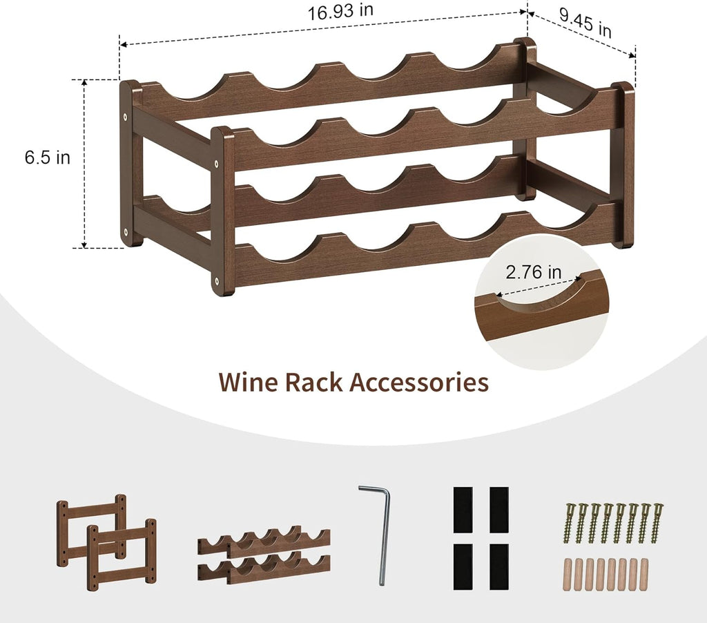 Wine Rack |Open & 2-Tier Bamboo Wine Holder| Freestanding Floor & Countertop Wine Display-Space-Saving Wooden Wine Storage Shelf for Kitchen, Cabinets,Bar & Dining Room(1, 2-Tiers)