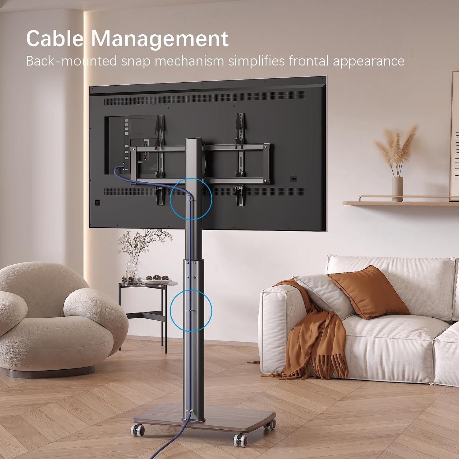 Black Rolling TV Stand for 32 to 55 65 75 85 Inch TVs, Corner TV Floor Stand with Mount, Universal Portable Mobile TV Cart on Wheels, Small TV Stand for Bedroom, Living Room