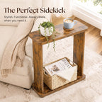Narrow Side Table for Small Spaces, 7.9" Slim End Table with 2-Tier Open Storage Shelf, Modern Skinny Wood Sofa Table for Living Room, Bedroom, Nightstand, Couch (Rustic Brown)
