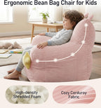 little dove Bean Bag Chairs for Kids, Comfy Bean Bag Chair with 2 Plush Toys, Toddler Chair with Pocket, Stuffed Lazy Sofa with Filler for Boys and Girls, Kids Chairs for Gaming, Reading, Pink