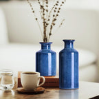 Navy Blue Ceramic Vase Set 3 for Home Decor, Dining Table Centerpiece Farmhouse Fireplace Decor, Living Room Decoration, Bookshelf and Entrance Centerpieces