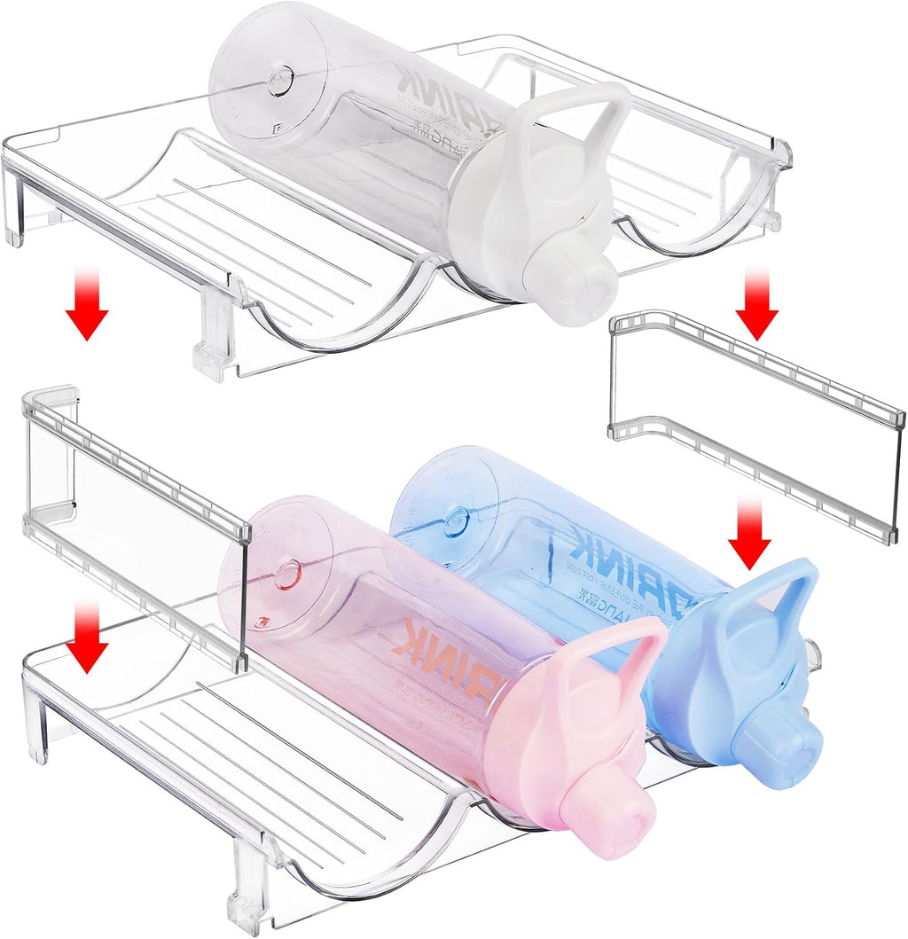 Water Bottle Organizer - 4 Tier Large Capacity stackable water Bottle Organizer for Cabinet, Free-Standing Water Bottle Storage Holder for Countertops, Pantry, Bars, Cabinets, Fridge, Hold 12 Bottles