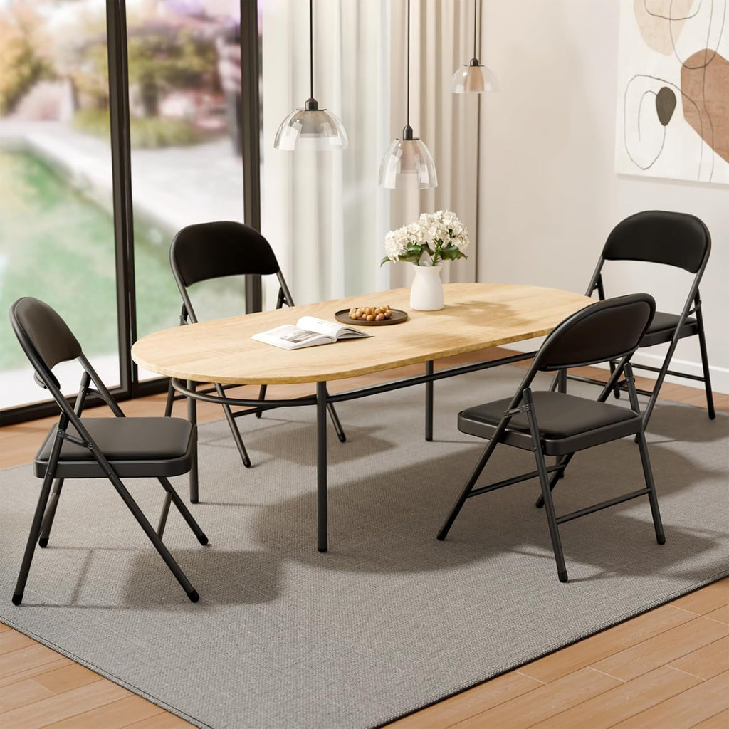 10 Pack Folding Chairs with Padded Seats, Metal Frame with Pu Leather Seat & Back, Capacity 350 lbs, Black