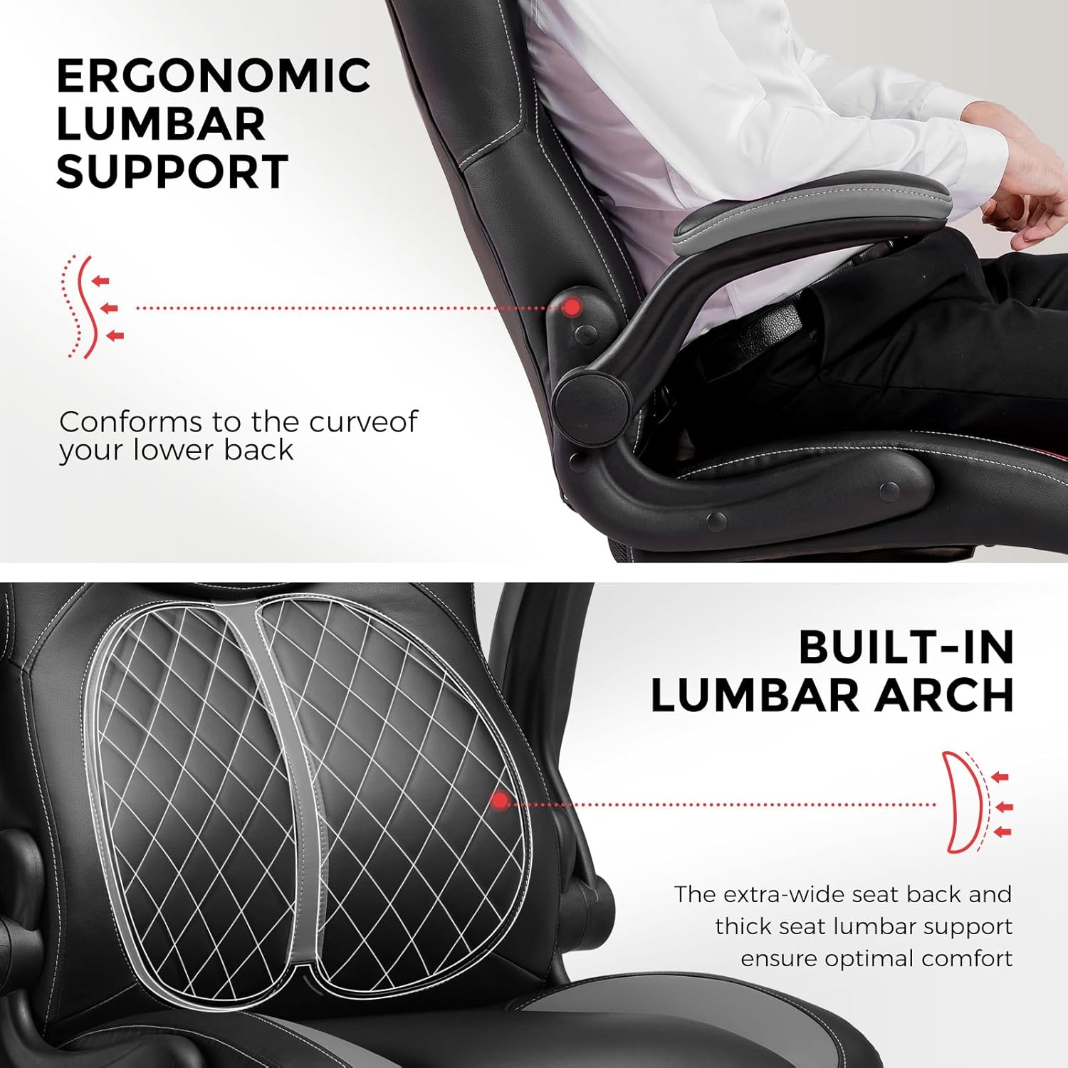 GTPLAYER Office Computer Gaming Chair Ergonomic Desk Chair for Adults with Lumbar Support Flip-Up Arms Adjustable Height Swivel Wheels PU Leather Executive Design for Short People Use, Gray