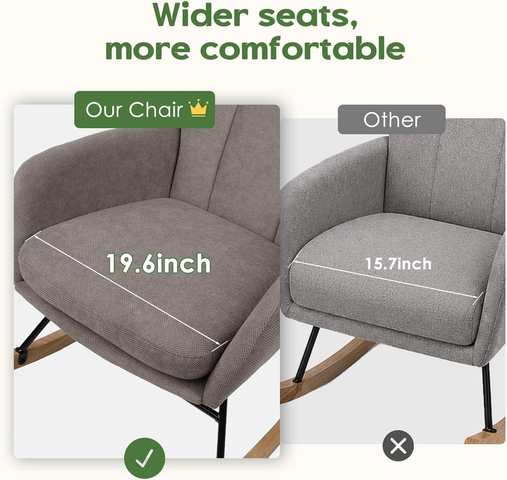 Rocking Chair Nursery High Back Glider Rocker Chair Indoor for Adult | 20" Wide Seat Fleece Upholstered Solid Wood Legs Comfy Gentle Rock for Living Room Bedroom Nursing Room Reading Nook