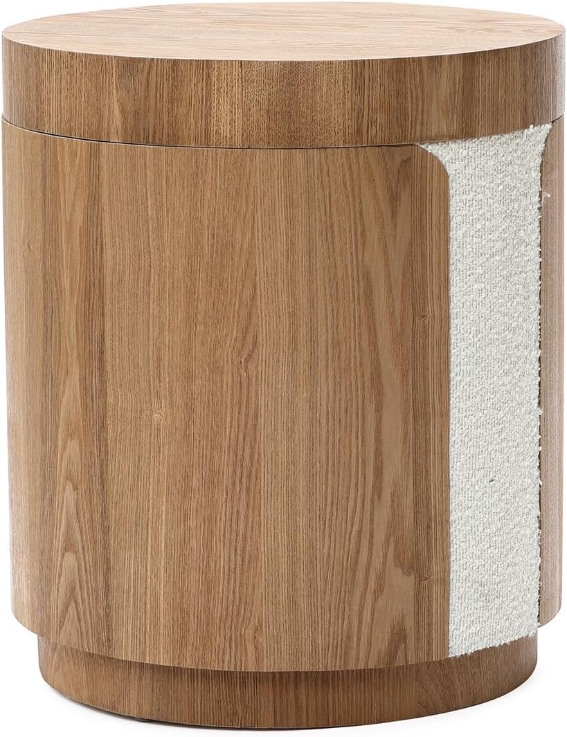 LuxenHome Modern End Table with Storage, 18.5” Wood Round Side Table with Ash Veneer, Nightstand Bedside Tables for Bedroom, Sofa Accent Tables for Living Room, Entryway, Office, Couch