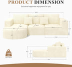 L-Shaped Boneless Couch,104" Couches for Living Room with Curved Chaise,Modular Sectional Sofa with Deep Seat,Modern Cozy Cloud Compression Sofas,No Assembly Required(Beige) 1PCS