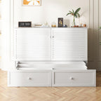 BALUS 63.3“W Murphy Bed Queen, Cabinet Bed with USB Ports & Large Storage Drawer, Wooden Murphy Cabinet Beds, Queen Wall Bed for Living Room/Bedroom -White