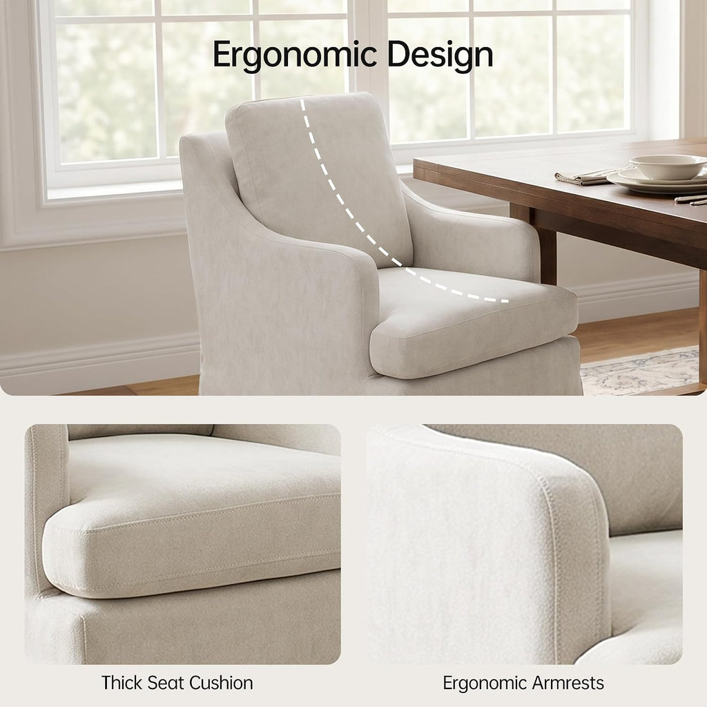 Usaint Upholstered Dining Chairs Set of 2, Modern Slipcovered Dining Room Chairs with 4 Casters and Washable Cover, Rolling Accent Chair for Bedroom,Living Room, Restaurant, Beige
