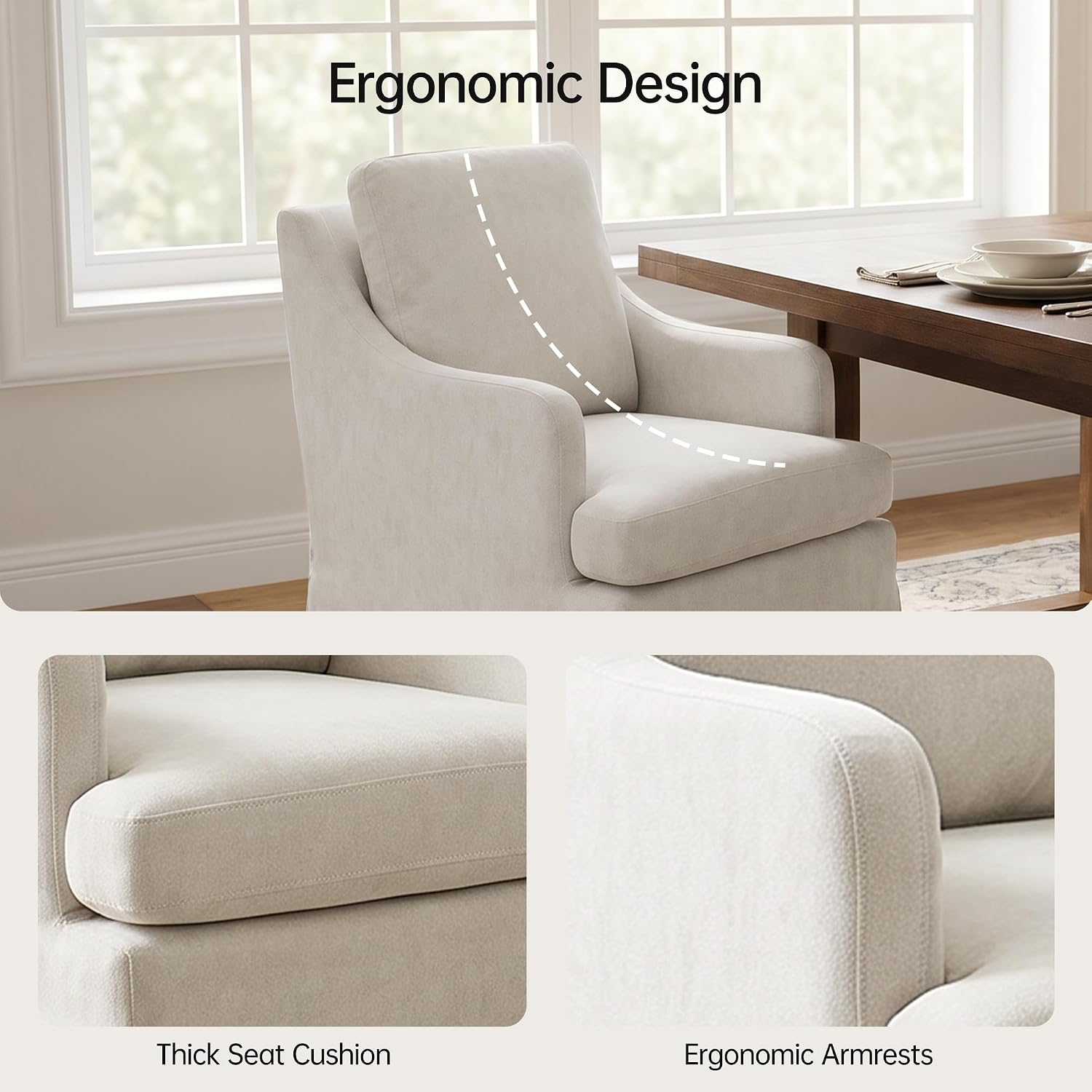 Usaint Upholstered Dining Chairs Set of 2, Modern Slipcovered Dining Room Chairs with 4 Casters and Washable Cover, Rolling Accent Chair for Bedroom,Living Room, Restaurant, Beige