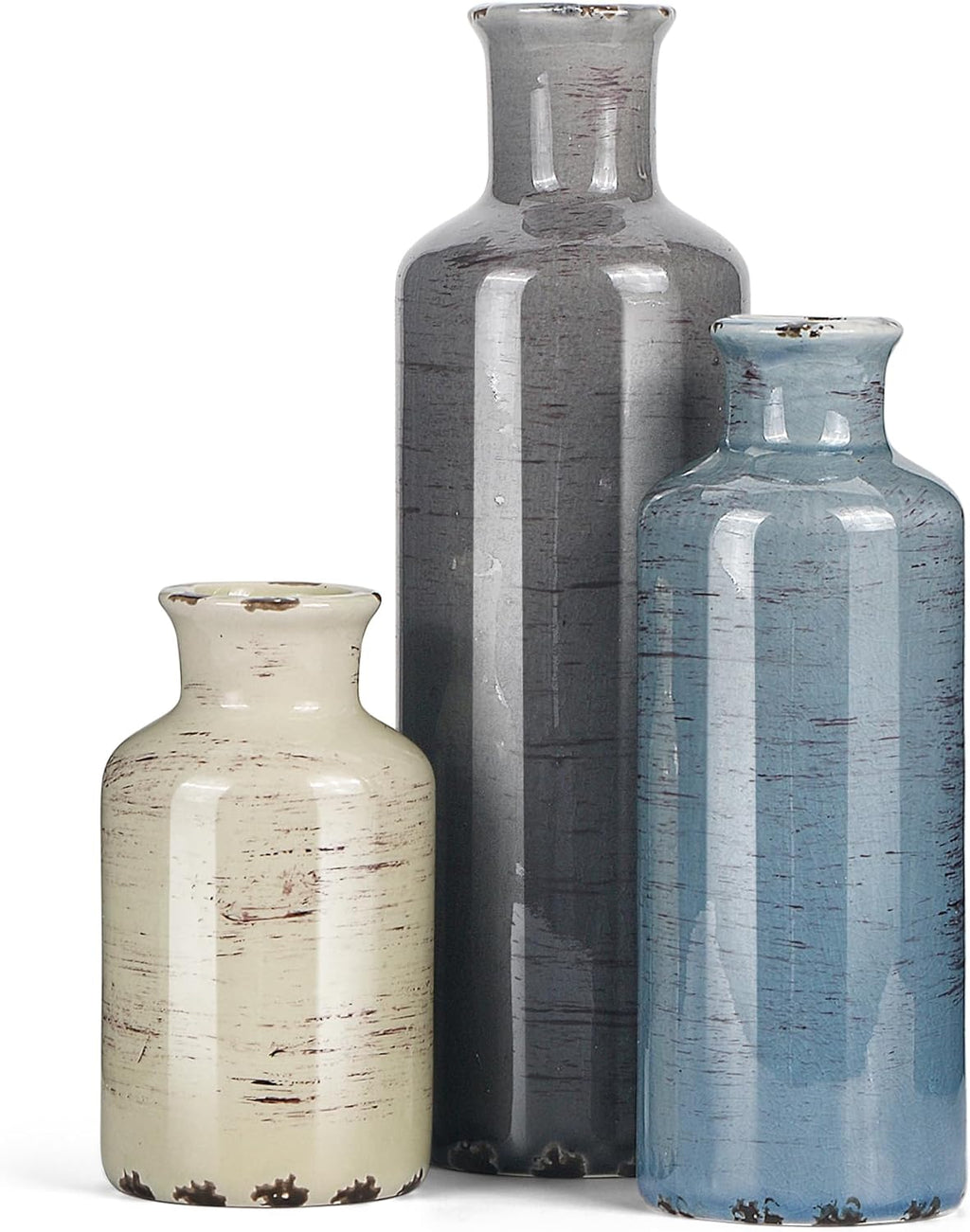 Ceramic Vase Set of 3, Small Flower Vase for Home Decoration, Rustic Farmhouse Table Shelf, Entrance Decor, Ice Crackle Vintage Vase for Living Room & Dining Table Centerpieces, Multicolor