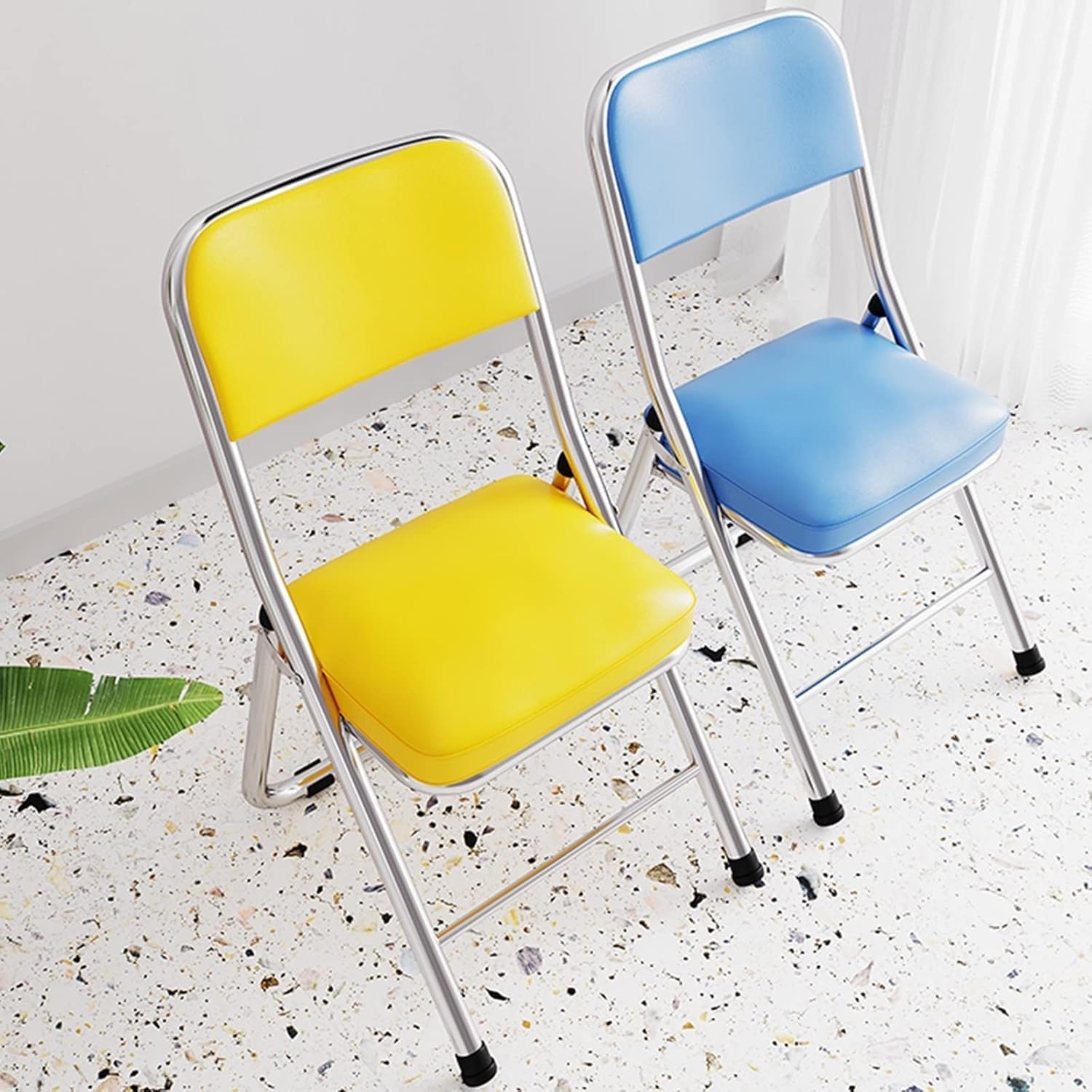 Portable Metal Frame Folding Seat with Back Support Compact and Stylish Folding Chair(Yellow)