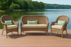 RSH DECOR: Sunbrella Play 3-Piece Foam Wicker Cushion Set | 41" x 19" & 19" x 19" | Crafted with Sunbrella Performance Fabric | Outdoor Loveseat & U-Shaped Seat Cushions | Play Chestnut Mocha