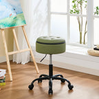 FIRAVOE Rolling Stools with Wheels (Chair & Small Table in One) (Adjustable Height Barber Chair 20.67"-24.61"), Green Ergonomic Stool with Storage