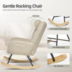 Garvee Nursery Rocking Chair with Ottoman, Teddy Upholstered Glider Rocking Chair with High Backrest, Armchair Reading Chair for Adults, Nursery, Bedroom, Living Room, Office, Beige with Ottoman