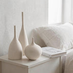 Relexome Ceramic Vase Set of 3 Neutral Vases Home Decor Modern Minimalist Decorative Vase Matte Ribbed Vases for Centerpieces Living Room Shelf Entryway Table Decor Beige
