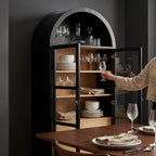 YESHOMY Kitchen Pantry Cabinet, 71" Arched Storage Cabinets Tall Pantry, Bookshelf, with Large Drawers, Shelves and Glass Doors, Farmhouse Cupboard, for Living Room, Dining Room(Black)