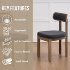 Linen Dining Chairs Set of 2, Mid Century Modern Upholstered Dining Room Chairs with Curved Back, Armless Kitchen Chairs for Living Room/Restaurant/Balcony/Bedroom/Home Desk/Task, Grey