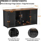 GDLF Extra Long Bar Cabinet with Fridge Space, Modern Wine Liquor Cabinet with Storage and Power Outlet, Buffet Sideboard with Fluted Doors for Home, 78.7 Inch, Black