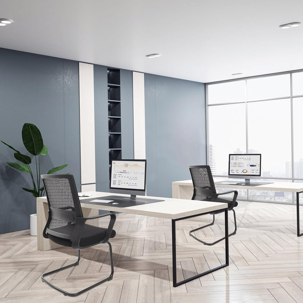 Office Guest Chairs Mid Back Reception Chairs Set of 4 Computer Side Chair with Lumbar Support for Home Waiting Area Conference Room Bedroom Carpet