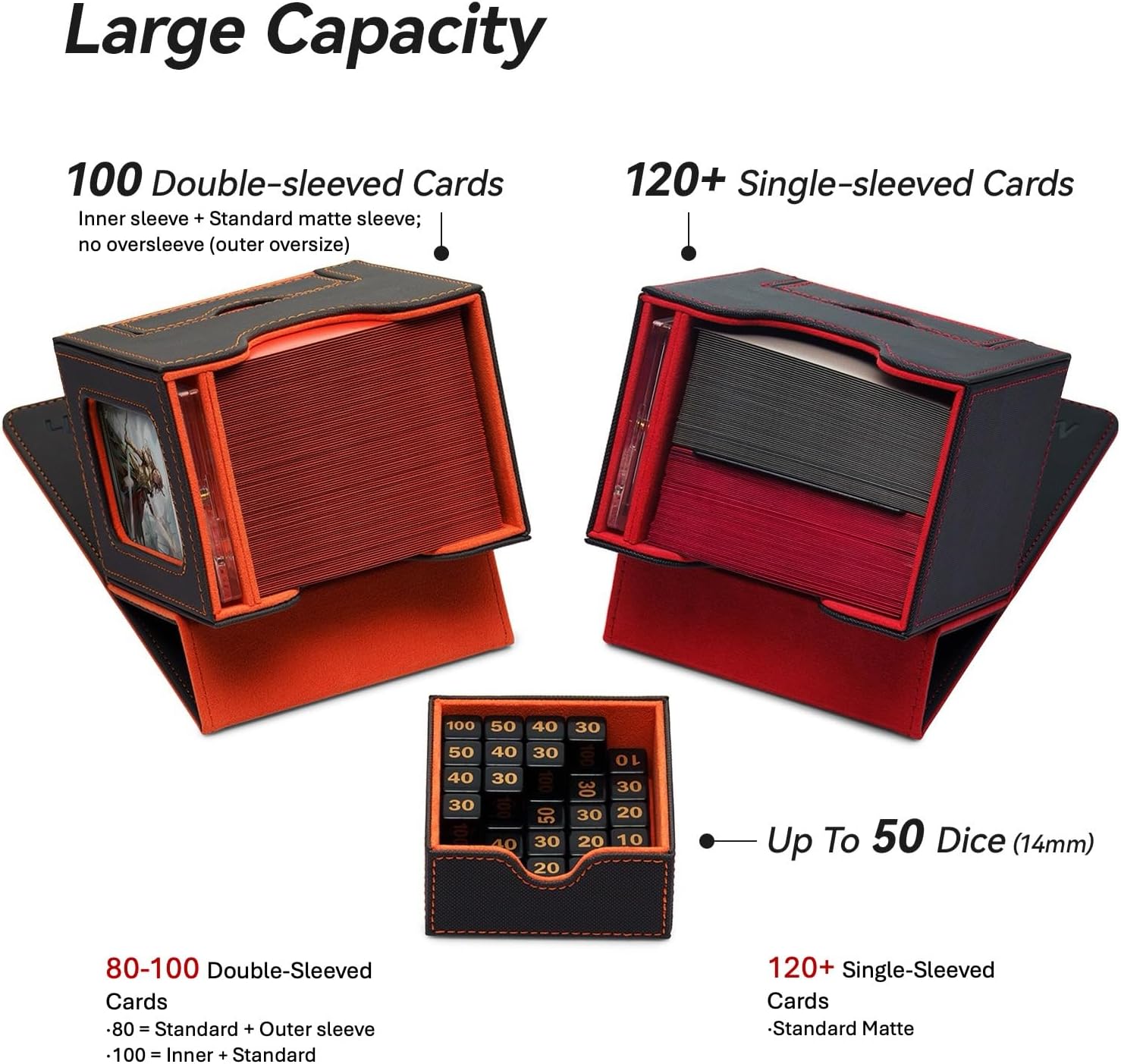 Mage Tech Card Deck Box for MTG Commander - Patented Design, Commander Display, Fits 100 Double-Sleeved Cards, 35pt Card Brick & Dice Tray - Black/Gray