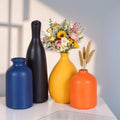 Ceramic Bud Vases Set of 4, Minimalism Style Vases for Rustic Home Decor, Black Yellow Orange Blue Vase, Multi-Color Ceramic Decorative Vases for Modern Home Decor, Floral Arrangements, Centerpieces