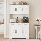 71'' Tall Kitchen Pantry Storage Cabinet with Charging Station, Farmhouse Pantry Cabinet with 3 Drawers & 4 Cabinets, Wide Kitchen Hutch with Countertop for Dining Room, White