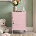 Lockable Metal Nightstand with Door, Industrial Storage Locker End Table, Small Bedside Table for Bedroom Living Room Dorm, Pink