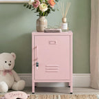 Lockable Metal Nightstand with Door, Industrial Storage Locker End Table, Small Bedside Table for Bedroom Living Room Dorm, Pink