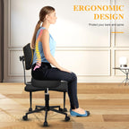 Yoga Chair with Back Support, Cross Legged Office Chair with Wheels, Meditation Chair for Home Office, Adjustable Height Ergonomic Kneeling Chair with Lumbar Support and Footrest