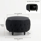 Large Round Storage Ottoman Coffee Table with Wooden Tabletop, 32 Inches Teddy Fleece Tufted Ottoman for Living Room, Bedroom, Apartments (Black)