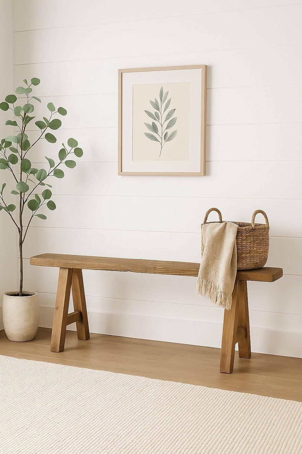 Artissance Rustic Natural Wood Noodle Bench, Long Wooden Entryway Bench, Weathered Farmhouse Indoor Outdoor Seating, End of Bed or Dining Room Bench Decor
