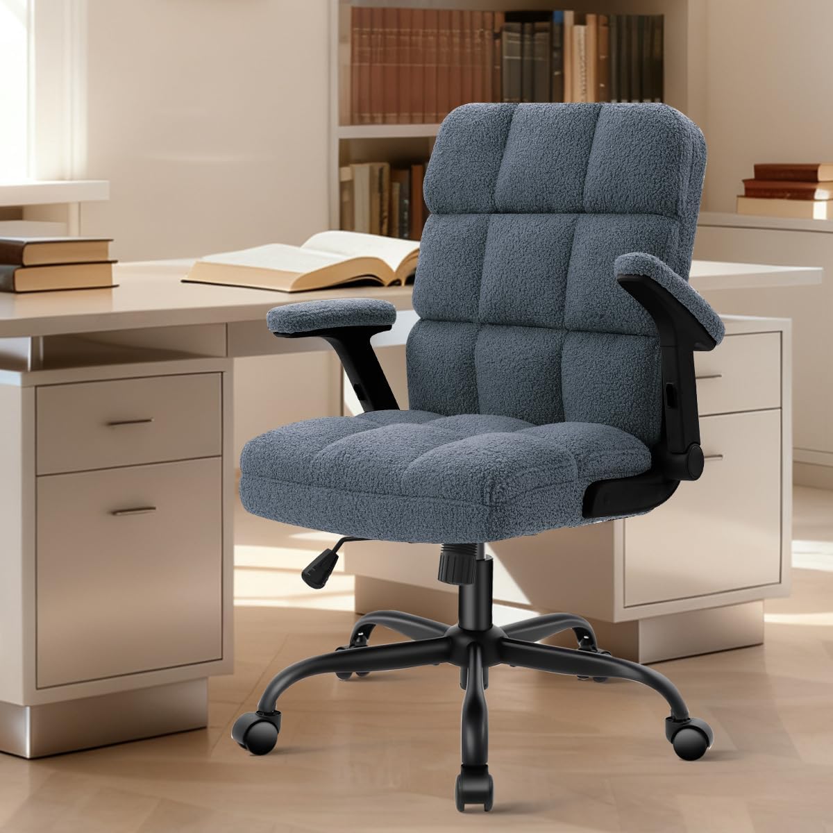 SEATZONE Executive Office Desk Chair High Back Ergonomic Task Chair Computer Faux Fur Chair Home Office Chairs with Lumbar Support, Blue