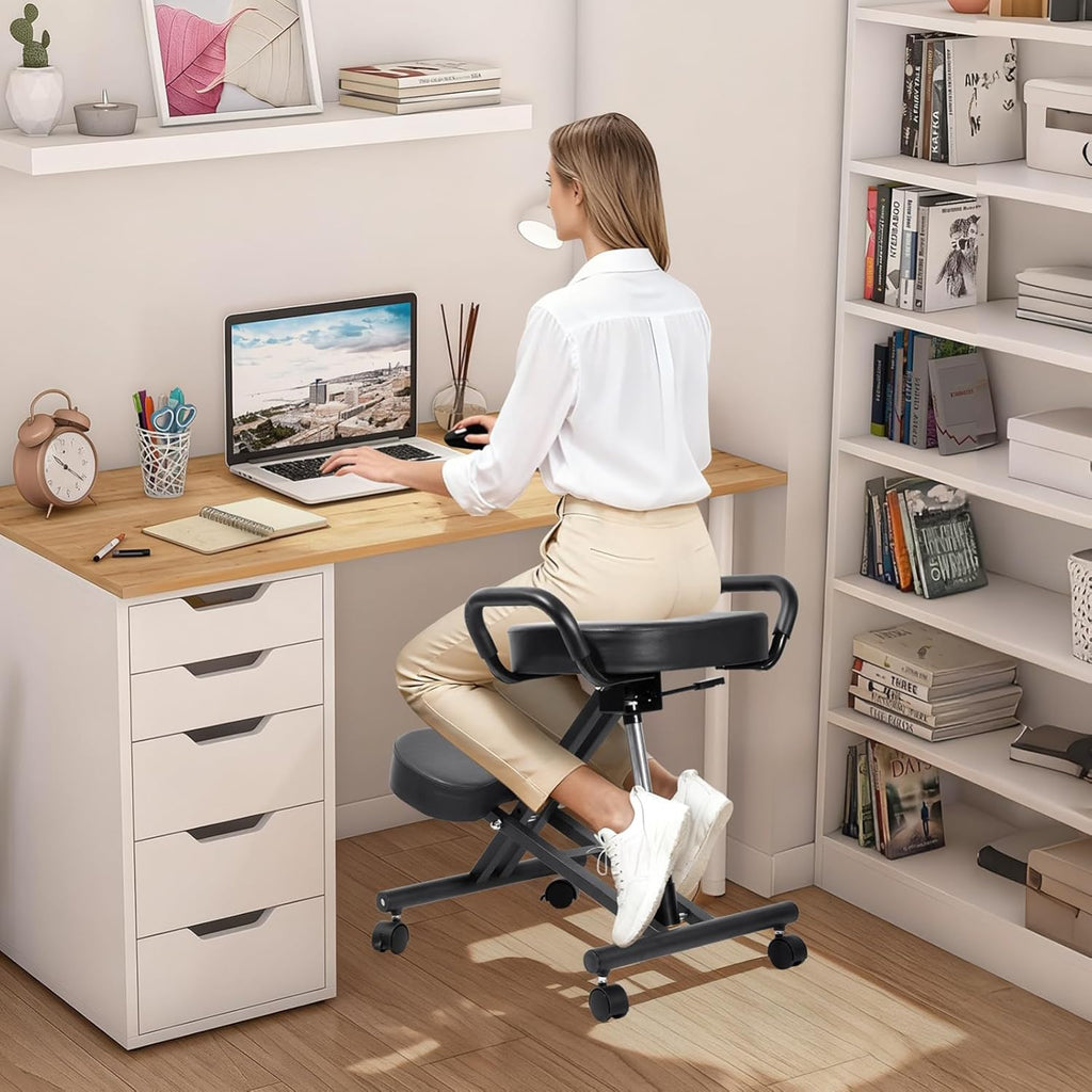 Ergonomic Kneeling Chair with Back Support, Office Kneeling Chair with Adjustable Height and Lumbar Support, Suitable for Banks, Conference Rooms, Offices, and Home Reception(Without Backrest)