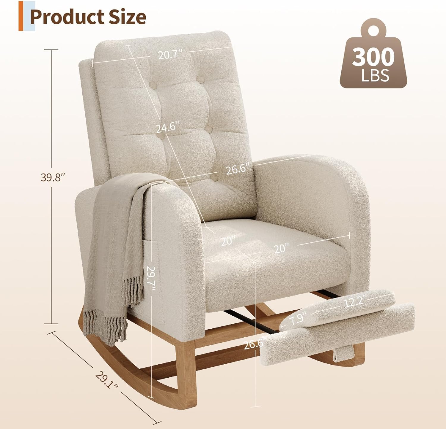 Modern Rocking Chair for Living Room, Comfortable Recliner Rocker with Side Pocket, Soft Linen Upholstered Glider Chair for Bedroom, Nursery, Lounge-Beige