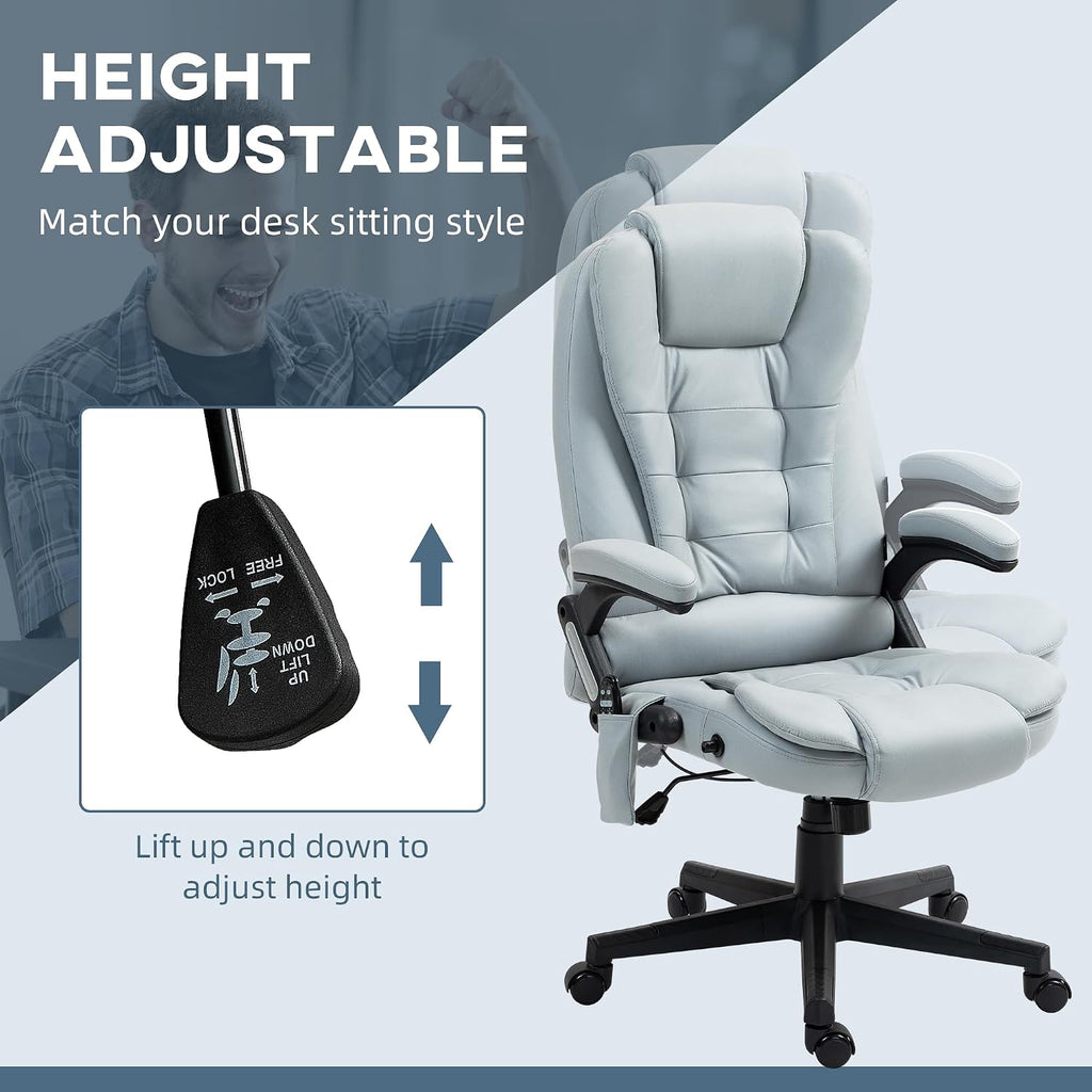 Vinsetto 6 Point Vibrating Massage Office Chair with Heat, Microfiber High Back Executive Office Chair with Reclining Backrest, Padded Armrests and Remote, Light Gray