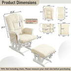 Boshen 5PCS Glider Rocker Replacement Cushions with Storage Side Pockets, Thickened 3.5IN Seat & Supportive Striped Plush Rocking Chair Cushion Set with Ottoman Cover for Indoor Nursery, Beige