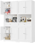 HIFIT 2 Pcs Tall Kitchen Pantry Cabinet, Large Kitchen Hutch Storage Cabinet with Doors & Wide Shelves, 67" Tall Modern Coffee Bar Cabinets with Drawers Cupboard Set for Home Dining Living Room, White